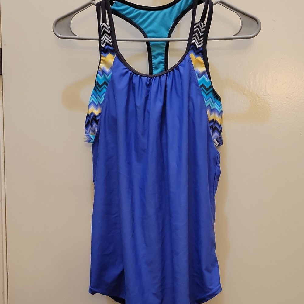 Women's Swimsuit Top Racerback Chevron Lined Blue Multicolor Size S #108